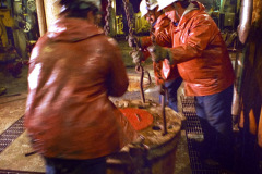 Drilling floor and rough necks. Hibernia offshore oil production platform on the Grand Banks of newfoundland 315km east of St. John's, Newfoundland.Photo by Greg Locke (C) 2006 www.greglocke.comFilm scan